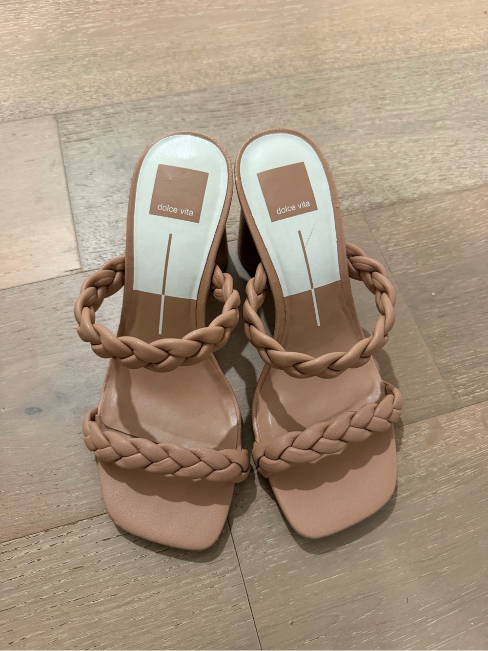 Dolce Vita Braided Double-Strap Slide Heels in Taupe
